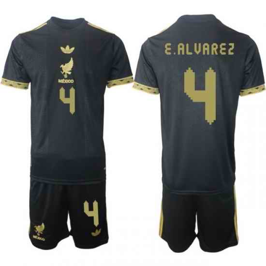 Men Mexico 2025 Soccer Jerseys BlackGold #4 E.ALVAREZ